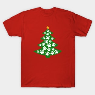 Funny Dog Paws Lover Merry Christmas Tree T-Shirt